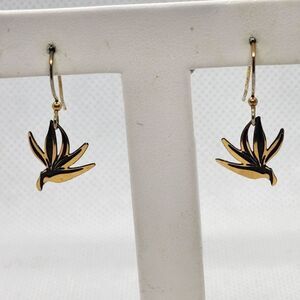 Lam Gold & Black Dangling Flower Earrings